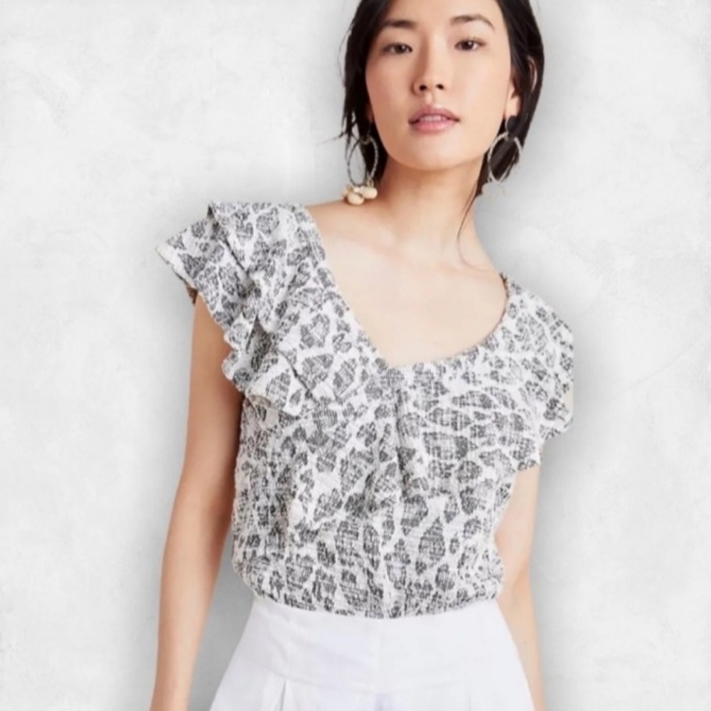 Anthropologie Dolan Textured Asymmetrical Neck Top Shirt Med Animal Print NWT
